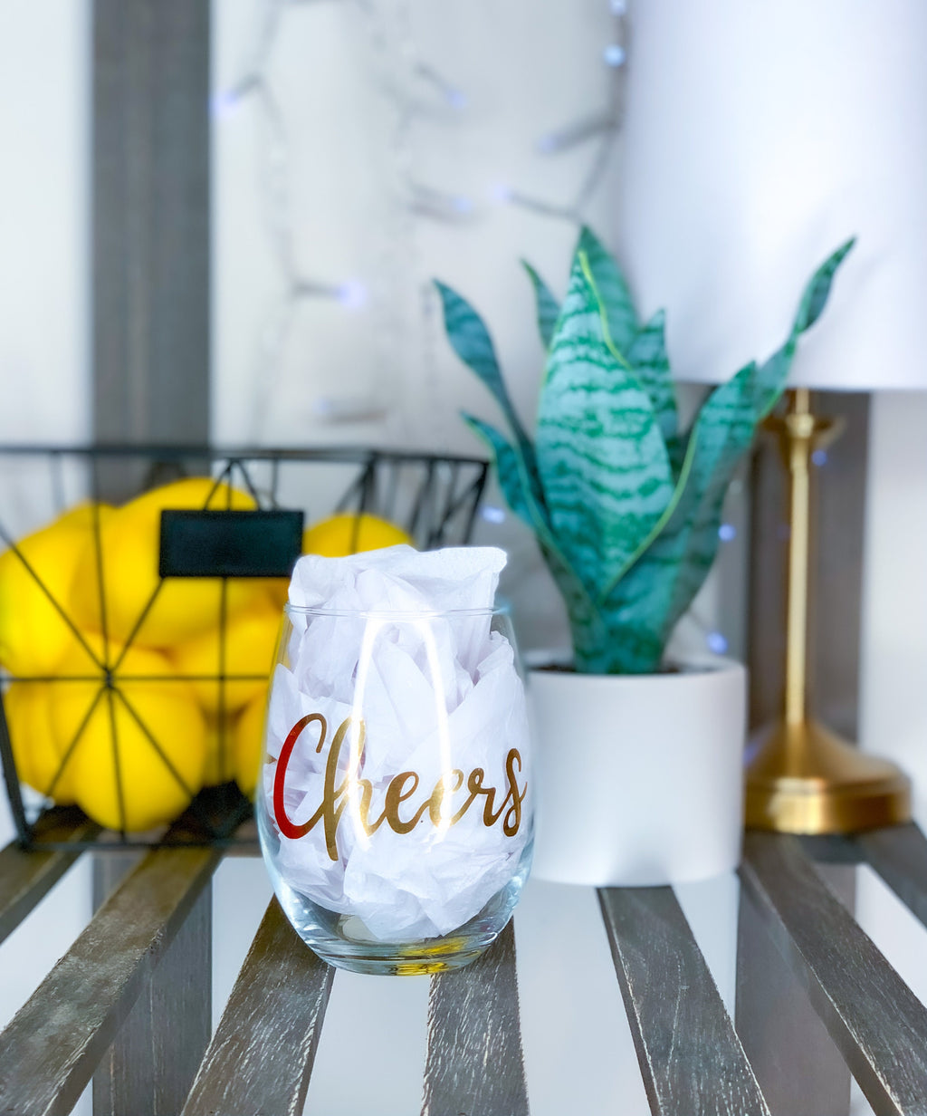 Cheers Stemless Wine Glass