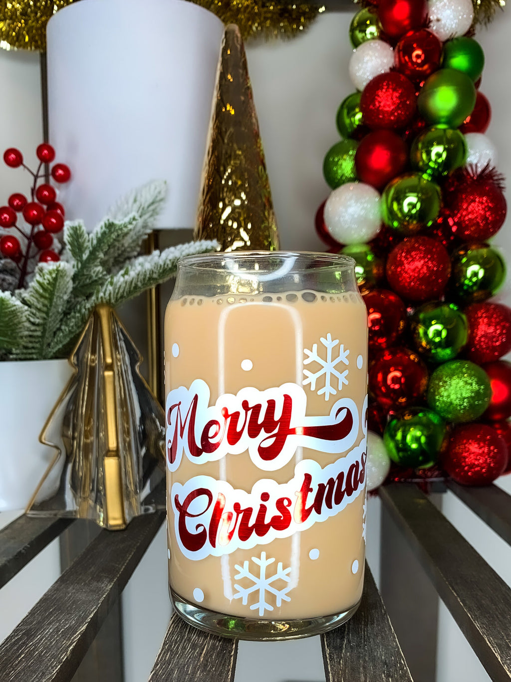 Merry Christmas Can Glass