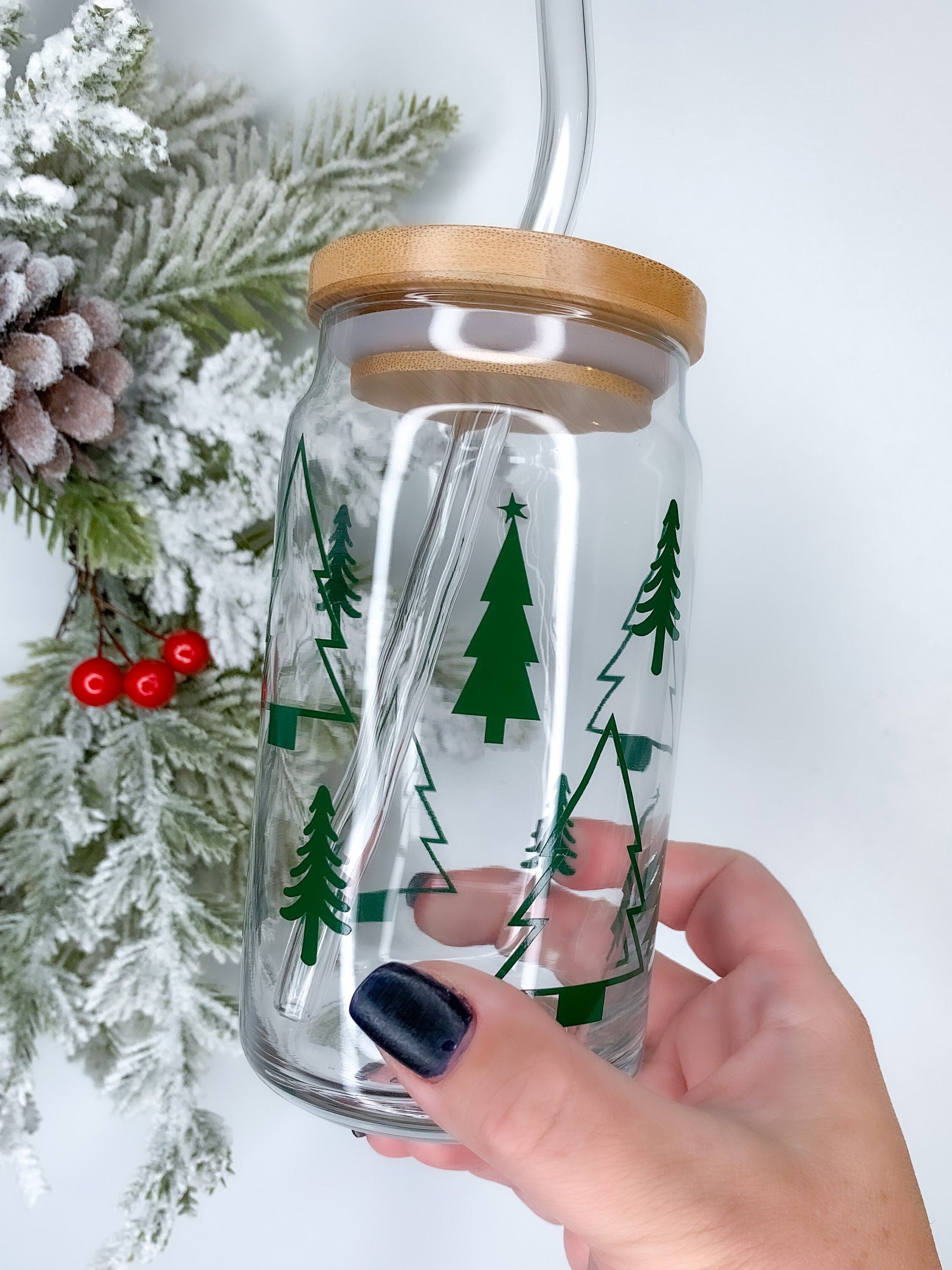 Christmas Tree Wrapped Can Glass