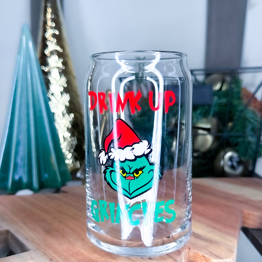 Drink Up Grinches Can Glass