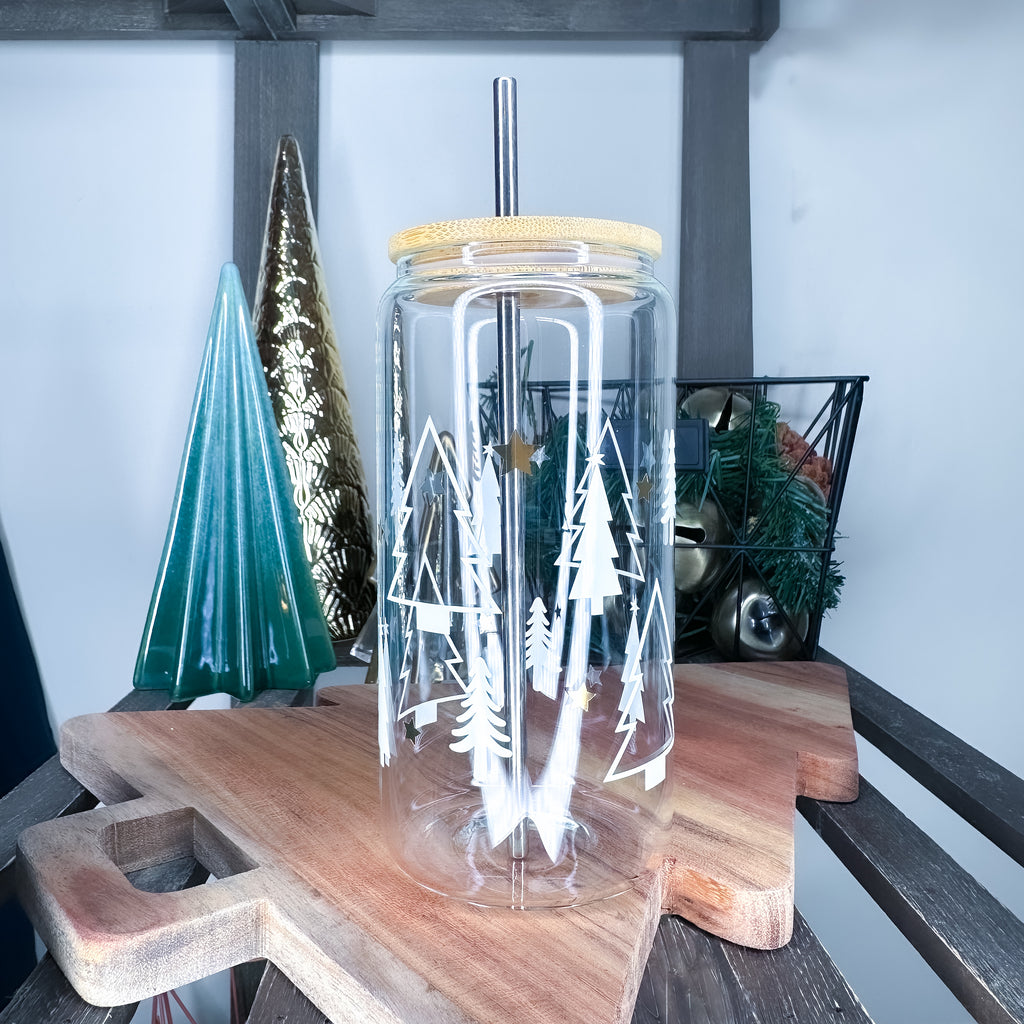 Christmas Tree Wrapped Can Glass