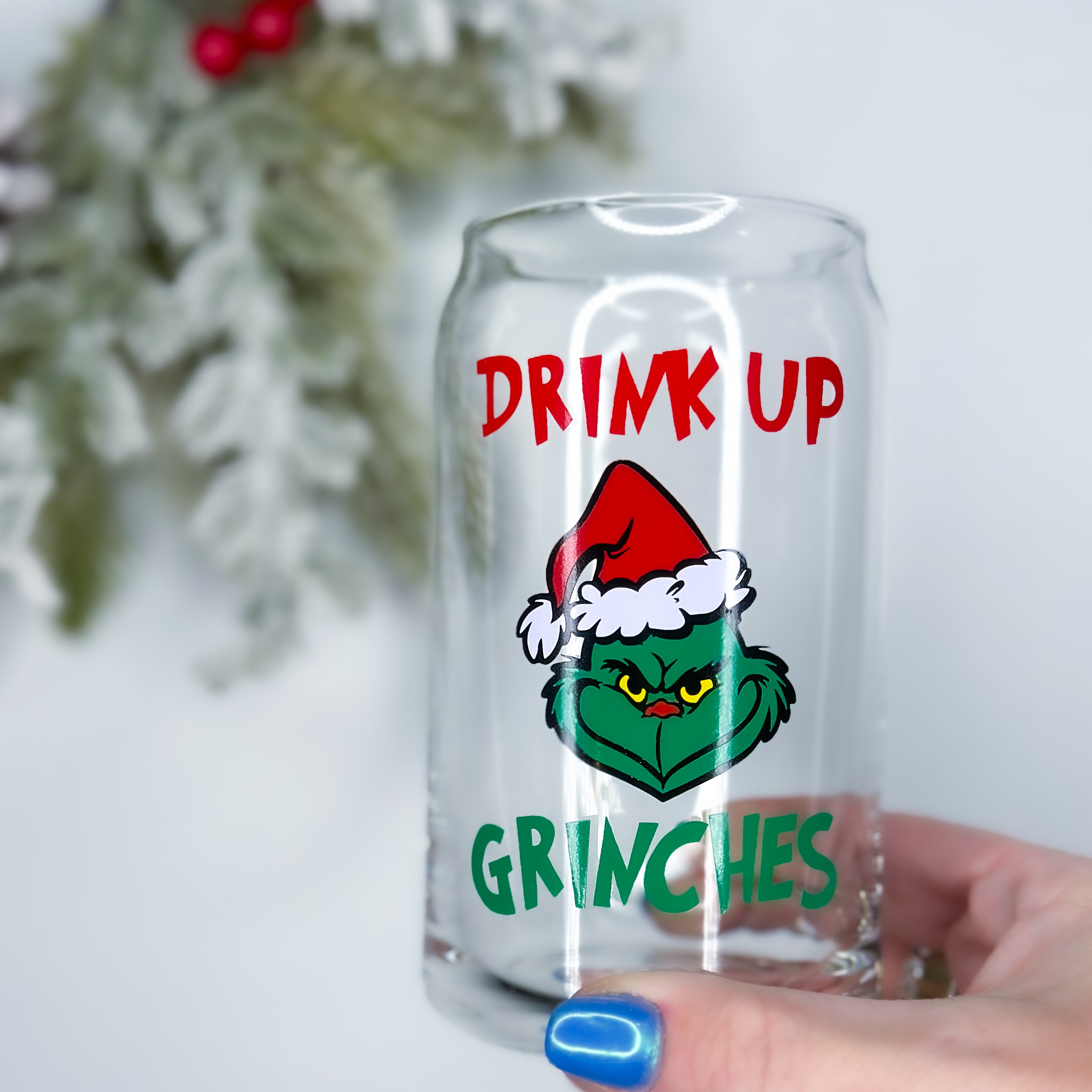 Drink Up Grinches Can Glass