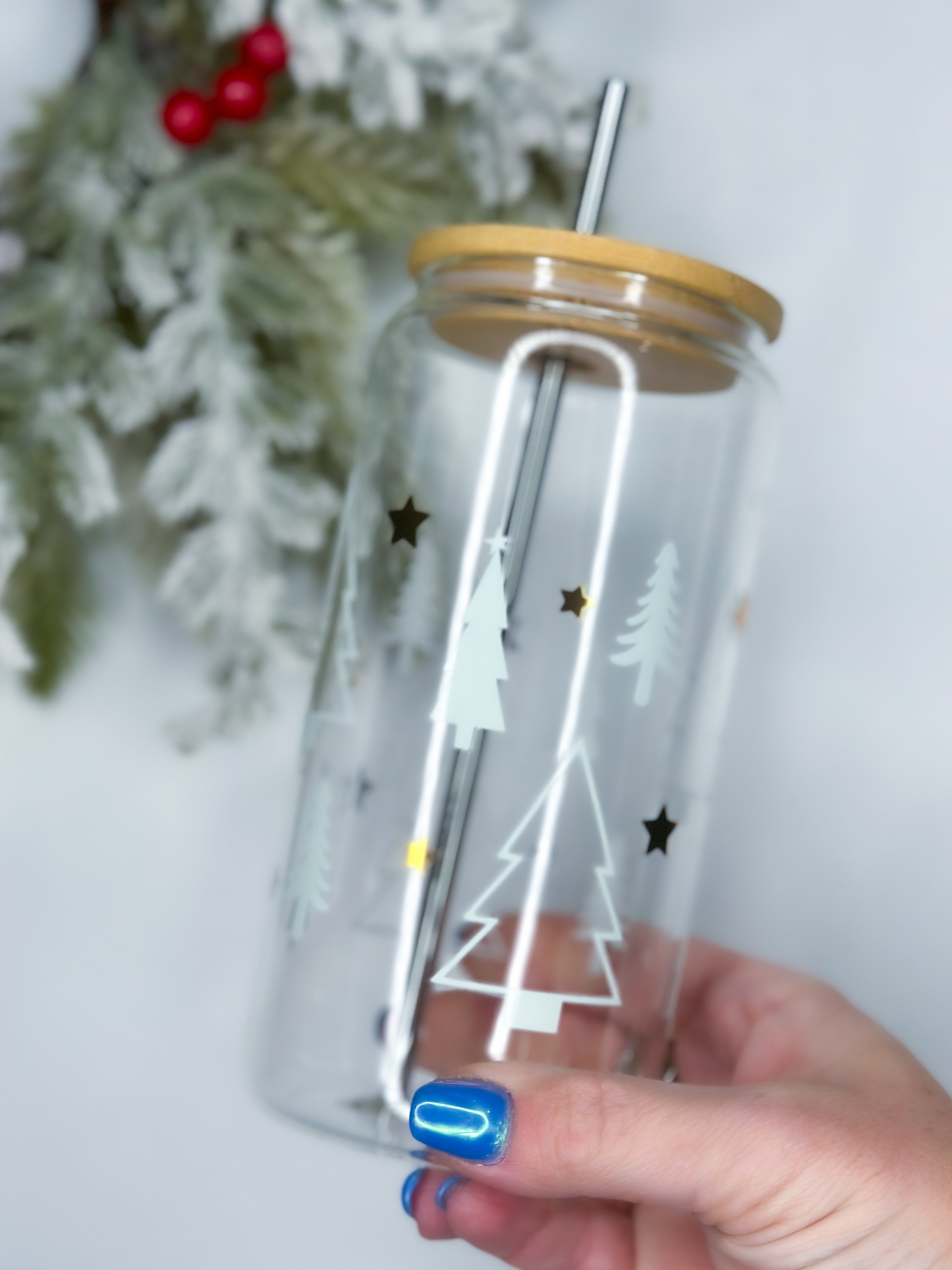 Christmas Tree Wrapped Can Glass