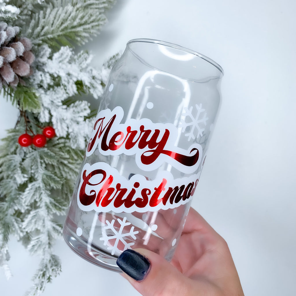 Merry Christmas Can Glass